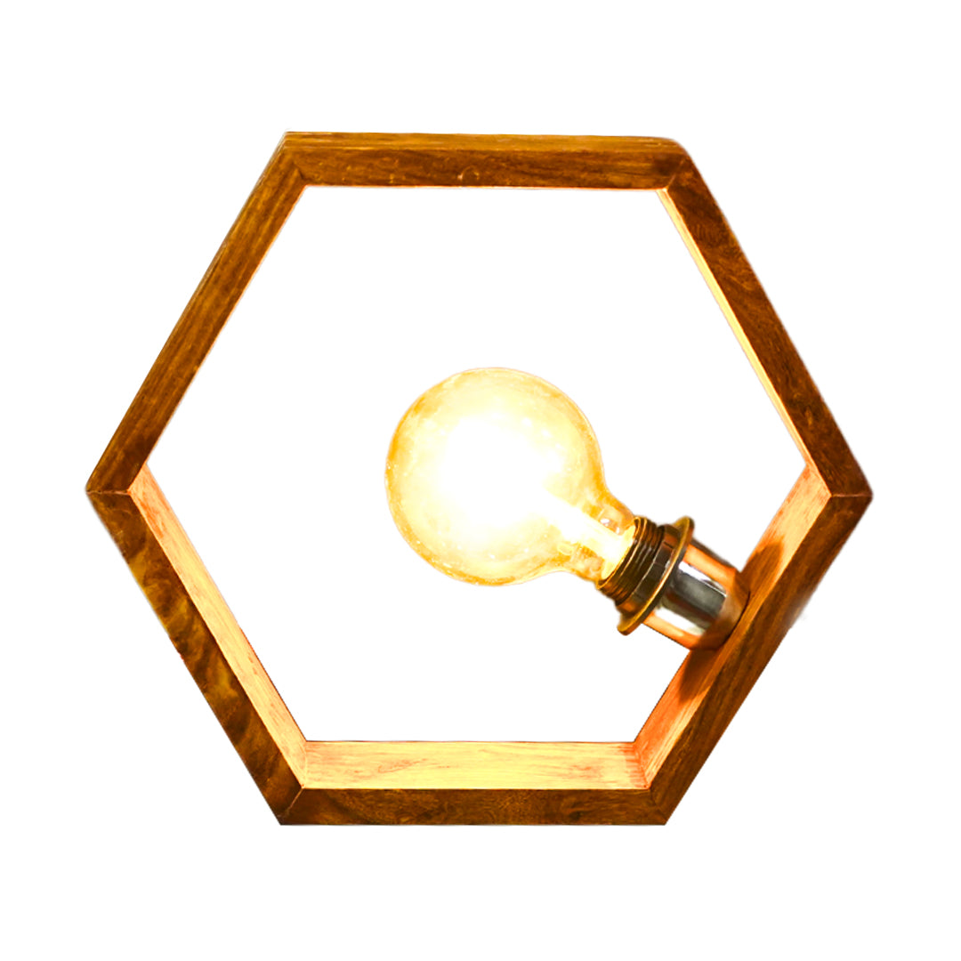 HexaGlow Wooden Handcrafted Table Lamp