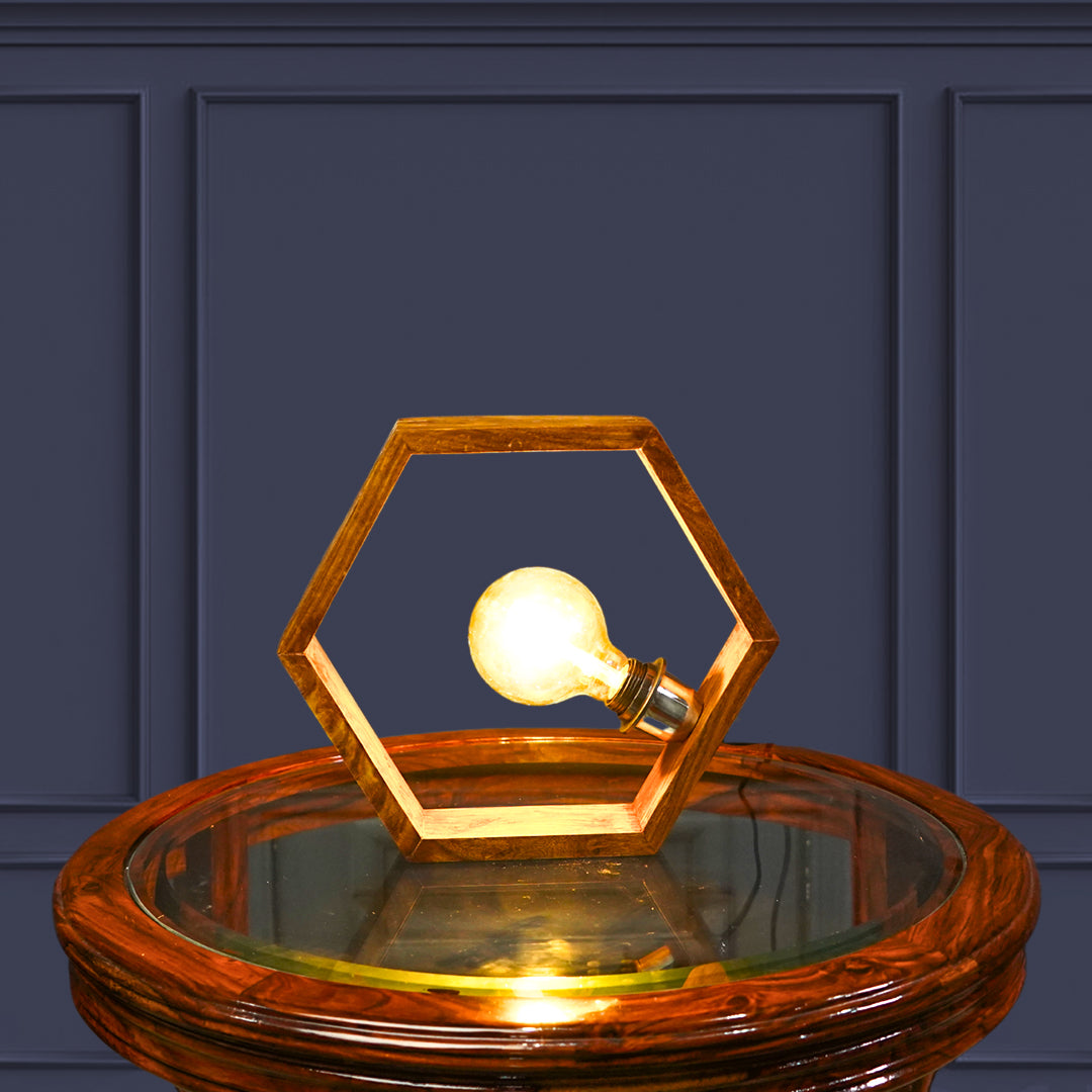 HexaGlow Wooden Handcrafted Table Lamp